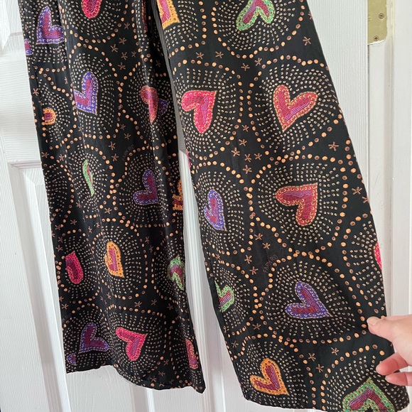 Farm to rio Anthropologie jumpsuit v neck summer tropical hearts black xs - Picture 4 of 7